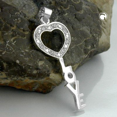 Anhänger 28x12mm Schlüssel LOVE mit Zirkonias glänzend Silber 925 Anhänger 28x12mm Schlüssel LOVE mit Zirkonias glänzend Silber 925