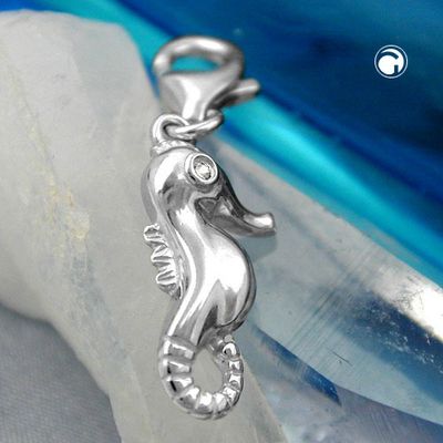 Anhänger 16x8mm Charm Seepferdchen mit Zirkonia glänzend rhodiniert Silber 925 Anhänger 16x8mm Charm Seepferdchen mit Zirkonia glänzend rhodiniert Silber 925
