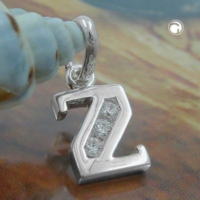 Anhänger 8x7mm Buchstabe Z glänzend mit Zirkonias Silber 925 Anhänger 8x7mm Buchstabe Z glänzend mit Zirkonias Silber 925
