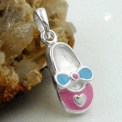 Anhänger 12x6mm Kinderschuh rosa-hellblau lackiert Silber 925 Anhänger 12x6mm Kinderschuh rosa-hellblau lackiert Silber 925