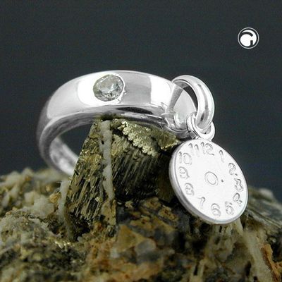 Anhänger 12x3mm Taufring mit Zirkonia weiß und Geburtsuhr Silber 925 Anhänger 12x3mm Taufring mit Zirkonia weiß und Geburtsuhr Silber 925
