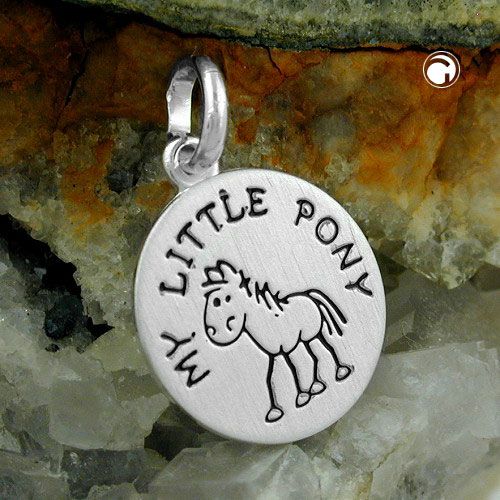 Anhänger 12mm mit Gravur  MY LITTLE PONY  Pony schwarz lackiert matt Silber 925