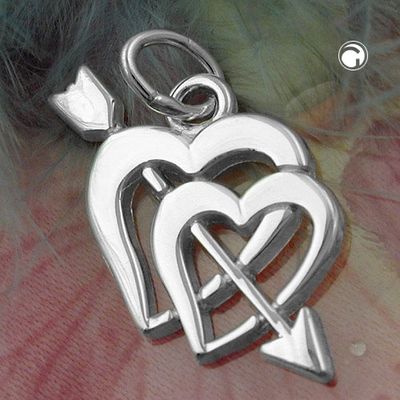 Anhänger 23x12mm Doppelherz mit Pfeil Silber 925 Anhänger 23x12mm Doppelherz mit Pfeil Silber 925