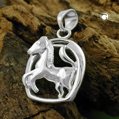 Anhänger 16x12mm Pferd im Hufeisen glänzend Silber 925 Anhänger 16x12mm Pferd im Hufeisen glänzend Silber 925
