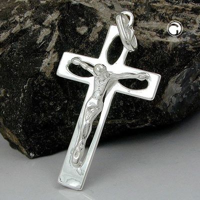 Anhänger 29x17mm Kreuz mit Jesus durchbrochen glänzend Silber 925 Anhänger 29x17mm Kreuz mit Jesus durchbrochen glänzend Silber 925