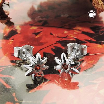 Ohrstecker Ohrring 6mm Blume glänzend mit Zirkonia rot-orange Silber 925 Ohrstecker Ohrring 6mm Blume glänzend mit Zirkonia rot-orange Silber 925