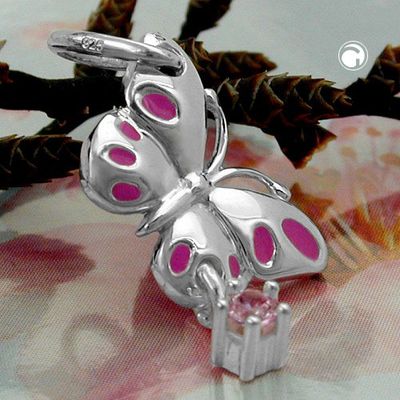 Anhänger 18x8mm Schmetterling mit Zirkonia pink Silber 925 Anhänger 18x8mm Schmetterling mit Zirkonia pink Silber 925