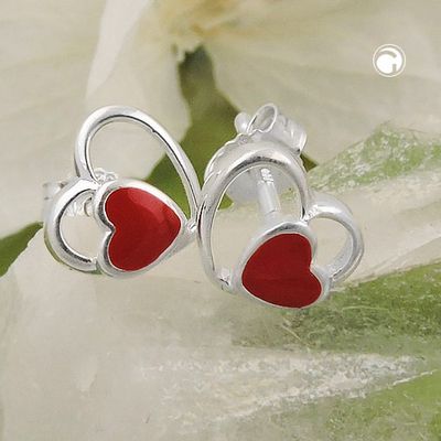 Ohrstecker Ohrring 8mm Kinderohrring Herz rot lackiert im Herz glänzend Silber 925 Ohrstecker Ohrring 8mm Kinderohrring Herz rot lackiert im Herz glänzend Silber 925