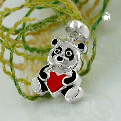Anhänger 13x9mm Panda Bär farbig lackiert Silber 925 Anhänger 13x9mm Panda Bär farbig lackiert Silber 925