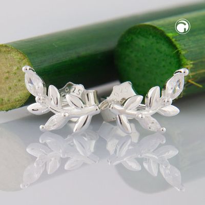 Ohrstecker Ohrring 11x6mm Blatt mit Zirkonias Silber 925 Ohrstecker Ohrring 11x6mm Blatt mit Zirkonias Silber 925