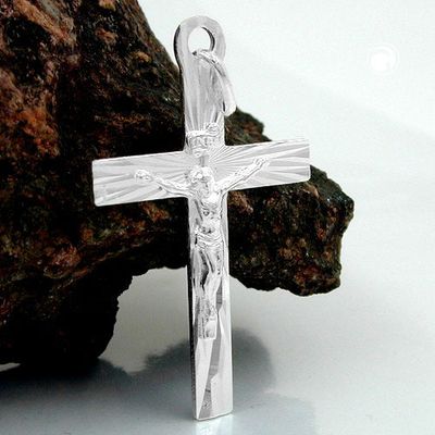 Anhänger 34x21mm Kreuz mit Jesus glänzend Silber 925 Anhänger 34x21mm Kreuz mit Jesus glänzend Silber 925