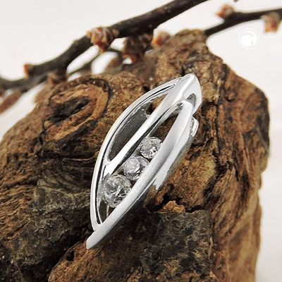 Anhänger 17x6mm blattähnlich matt-glänzend mit 3 Zirkonias Silber 925 Anhänger 17x6mm blattähnlich matt-glänzend mit 3 Zirkonias Silber 925