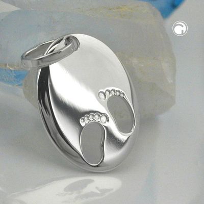 Anhänger 21x17mm Gravuranhänger zur Geburt kleine Füße Silber 925 Anhänger 21x17mm Gravuranhänger zur Geburt kleine Füße Silber 925