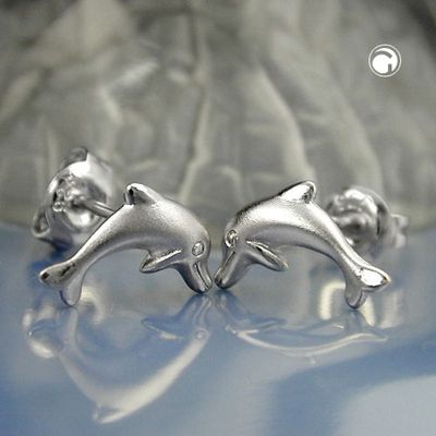 Ohrstecker Ohrring 10x5mm springender Delfin matt-glänzend rhodiniert Silber 925 Ohrstecker Ohrring 10x5mm springender Delfin matt-glänzend rhodiniert Silber 925