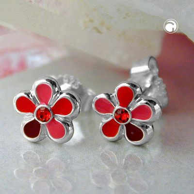 Ohrstecker Ohrring 6,5mm Kinderohrring Blume rot-lackiert Silber 925 Ohrstecker Ohrring 6,5mm Kinderohrring Blume rot-lackiert Silber 925
