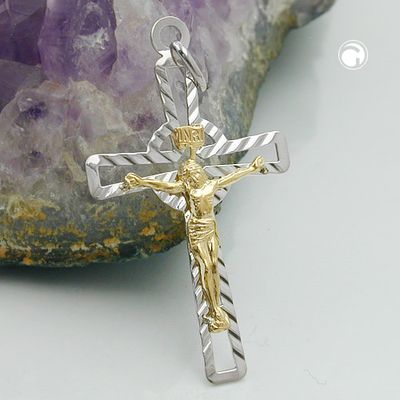 Anhänger 40x24mm Kreuz Jesus bicolor glänzend diamantiert Silber 925 Anhänger 40x24mm Kreuz Jesus bicolor glänzend diamantiert Silber 925