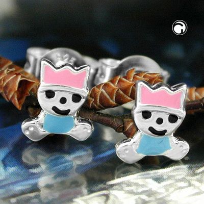 Ohrstecker Ohrring 7x6mm kleiner König pink-hellblau lackiert Silber 925 Ohrstecker Ohrring 7x6mm kleiner König pink-hellblau lackiert Silber 925