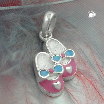 Anhänger 13x8mm 1 Paar Kinderschuhe rosa-hellblau lackiert Silber 925 Anhänger 13x8mm 1 Paar Kinderschuhe rosa-hellblau lackiert Silber 925