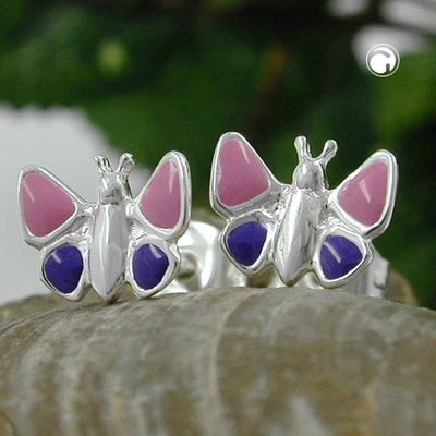 Ohrstecker Ohrring 8mm Kinderohrring Schmetterling pink-lila-lackiert Silber 925 Ohrstecker Ohrring 8mm Kinderohrring Schmetterling pink-lila-lackiert Silber 925