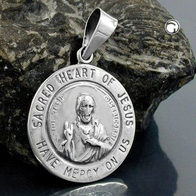 Anhänger 26mm Herz-Jesu-Verehrung dunkel geschwärzt Silber 925 Anhänger 26mm Herz-Jesu-Verehrung dunkel geschwärzt Silber 925