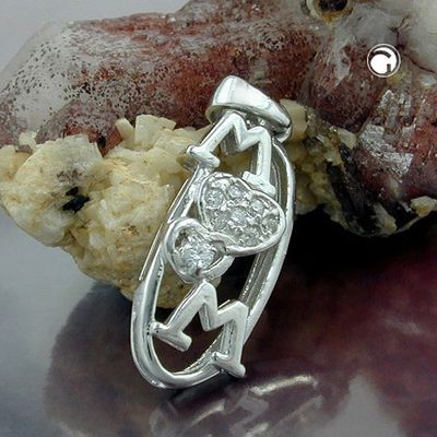 Anhänger 23x9mm MOM mit Zirkonias rhodiniert Silber 925 Anhänger 23x9mm MOM mit Zirkonias rhodiniert Silber 925