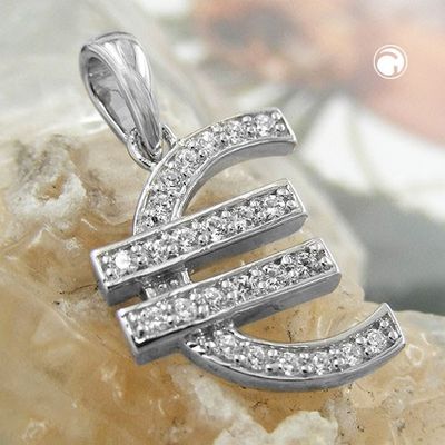 Anhänger 15x13mm Euro-Zeichen mit vielen Zirkonias rhodiniert Silber 925 Anhänger 15x13mm Euro-Zeichen mit vielen Zirkonias rhodiniert Silber 925
