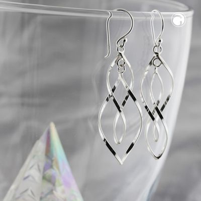 Ohrhaken Ohrring 45x13mm 2x Spitzoval in sich gedreht glänzend Silber 925 Ohrhaken Ohrring 45x13mm 2x Spitzoval in sich gedreht glänzend Silber 925