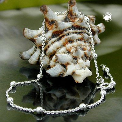Fußkette 1,3mm Ankerkette längenvariabel mit 13 Kugeln Silber 925 25cm Fußkette 1,3mm Ankerkette längenvariabel mit 13 Kugeln Silber 925 25cm