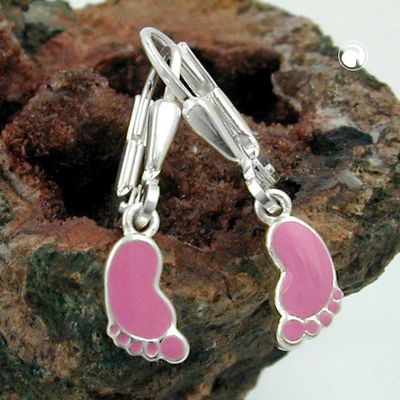 Ohrbrisur Ohrhänger Ohrringe 23x5mm Fuß rosa lackiert Silber 925 Ohrbrisur Ohrhänger Ohrringe 23x5mm Fuß rosa lackiert Silber 925