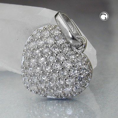 Anhänger 12x13mm Herz mit Zirkonias rhodiniert Silber 925 Anhänger 12x13mm Herz mit Zirkonias rhodiniert Silber 925