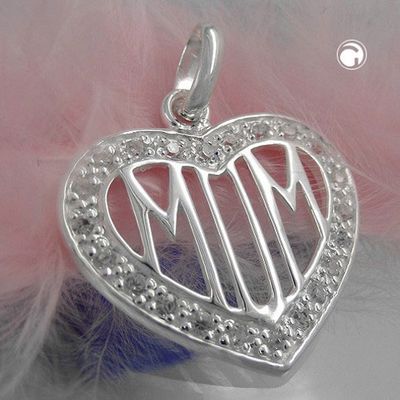 Anhänger 20mm Herz mit vielen Zirkonias und filigraner Inschrift MOM Silber 925 Anhänger 20mm Herz mit vielen Zirkonias und filigraner Inschrift MOM Silber 925