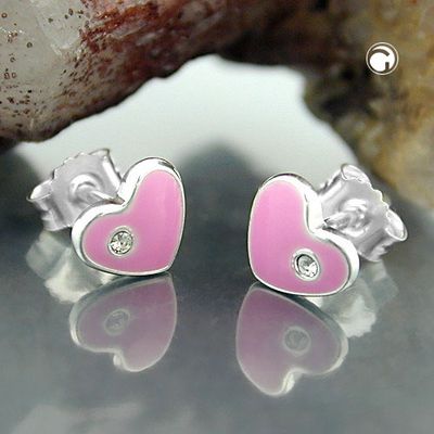 Ohrstecker Ohrring 6x7mm Kinderohrring Herz pink lackiert Silber 925 Ohrstecker Ohrring 6x7mm Kinderohrring Herz pink lackiert Silber 925