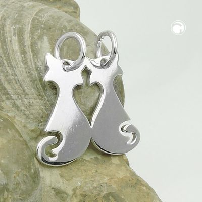 Anhänger 18x21mm Doppel Katzen glänzend Silber 925 Anhänger 18x21mm Doppel Katzen glänzend Silber 925