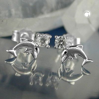 Ohrstecker Ohrring 9x5mm Delfin mit Zirkonia Silber 925 Ohrstecker Ohrring 9x5mm Delfin mit Zirkonia Silber 925
