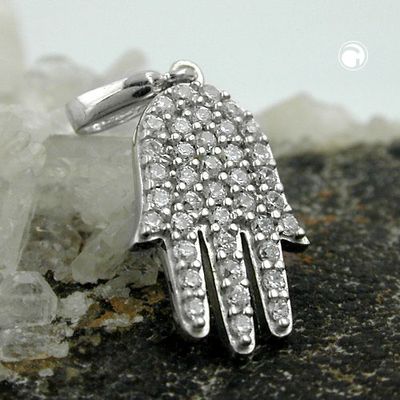 Anhänger 15x10mm Symbol Hand mit Zirkonias Silber 925 Anhänger 15x10mm Symbol Hand mit Zirkonias Silber 925