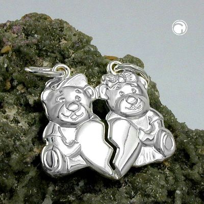 Anhänger 21x19mm Doppelanhänger 2 Bärchen mit Herz Silber 925 Anhänger 21x19mm Doppelanhänger 2 Bärchen mit Herz Silber 925