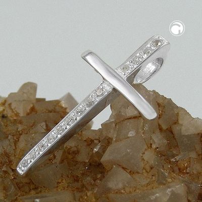 Anhänger 25x14mm Kreuz mit Zirkonias Silber 925 Anhänger 25x14mm Kreuz mit Zirkonias Silber 925