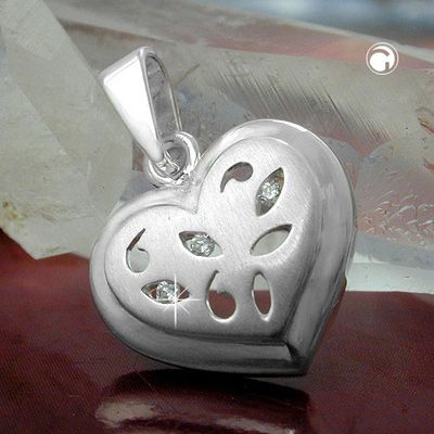 Anhänger 14x14mm Herz mit 3 Zirkonias matt-glänzend Silber 925 Anhänger 14x14mm Herz mit 3 Zirkonias matt-glänzend Silber 925