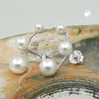 Ohrstecker Ohrring 16x5mm je 3 Imitat-Perlen auf gebogener Schiene Silber 925 Ohrstecker Ohrring 16x5mm je 3 Imitat-Perlen auf gebogener Schiene Silber 925
