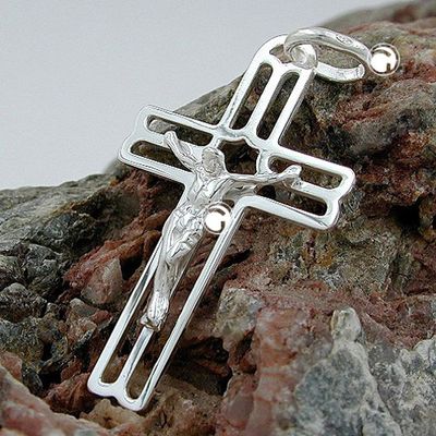Anhänger 37x23mm Kreuz mit Jesus glänzend Silber 925 Anhänger 37x23mm Kreuz mit Jesus glänzend Silber 925