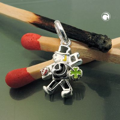 Anhänger 12x10mm Schornsteinfeger 4farbig lackiert Silber 925 Anhänger 12x10mm Schornsteinfeger 4farbig lackiert Silber 925