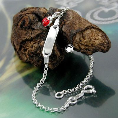 Schildband für Kinder Ankerkette Gravurplatte 19x5,8mm Marienkäfer Silber 925 18cm Schildband für Kinder Ankerkette Gravurplatte 19x5,8mm Marienkäfer Silber 925 18cm
