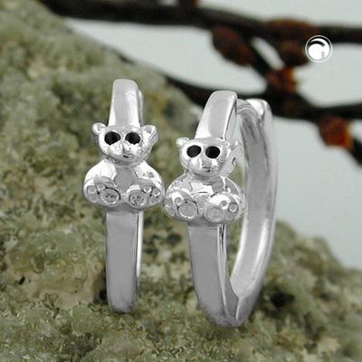 Creole 13x4mm Klappscharnier kleiner Bär glänzend schwarz lackiert Silber 925 Creole 13x4mm Klappscharnier kleiner Bär glänzend schwarz lackiert Silber 925