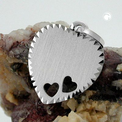 Anhänger 15x14mm Gravurplatte Herz mit 2 Herzen matt-diamantiert Silber 925 Anhänger 15x14mm Gravurplatte Herz mit 2 Herzen matt-diamantiert Silber 925
