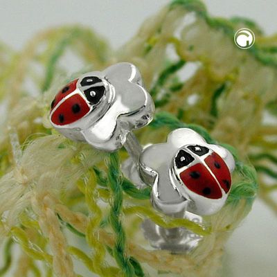 Ohrstecker Ohrring 6mm Kinderohrring Marienkäfer auf Blume Silber 925 Ohrstecker Ohrring 6mm Kinderohrring Marienkäfer auf Blume Silber 925