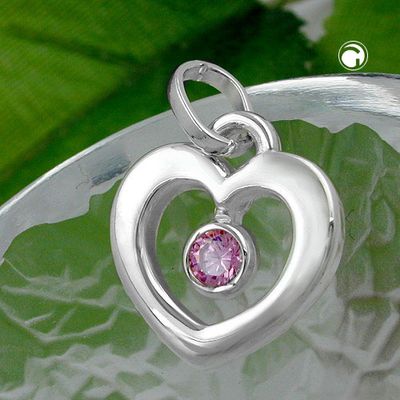 Anhänger 17x16mm Herz Zirkonia pink Silber 925 Anhänger 17x16mm Herz Zirkonia pink Silber 925