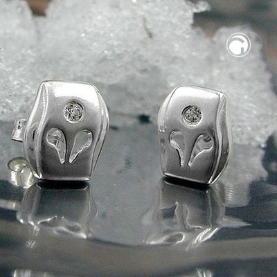 Ohrstecker Ohrring 9x8mm matt glänzend mit Zirkonia Silber 925 Ohrstecker Ohrring 9x8mm matt glänzend mit Zirkonia Silber 925