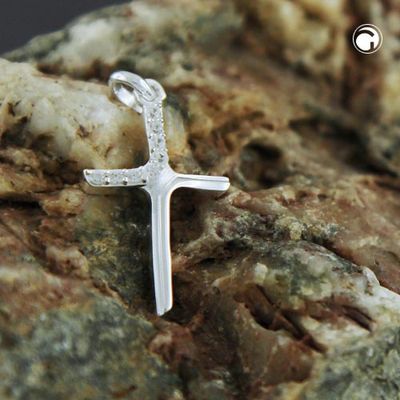 Anhänger 20x6mm Kreuz mit Zirkonias matt-glänzend Silber 925 Anhänger 20x6mm Kreuz mit Zirkonias matt-glänzend Silber 925