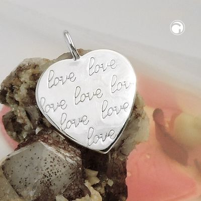 Anhänger 19x18mm Herz Prägung -love- glänzend Silber 925 Anhänger 19x18mm Herz Prägung -love- glänzend Silber 925