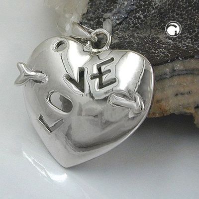 Anhänger 21x21mm Herz mit Pfeil und Inschrift - LOVE - glänzend rhodiniert Silber 925 Anhänger 21x21mm Herz mit Pfeil und Inschrift - LOVE - glänzend rhodiniert Silber 925